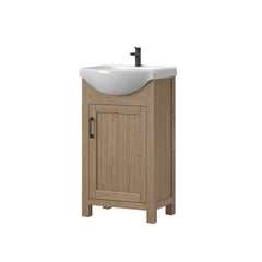 Bathroom Vanity, Single Sink, White Ceramic Top with Fir Wood Base