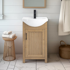 Bathroom Vanity, Single Sink, White Ceramic Top with Fir Wood Base