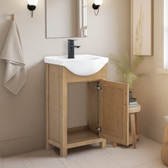 Bathroom Vanity, Single Sink, White Ceramic Top with Fir Wood Base