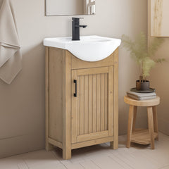 Bathroom Vanity, Single Sink, White Ceramic Top with Fir Wood Base