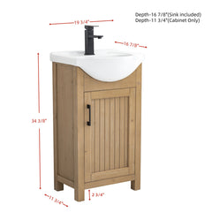 Bathroom Vanity, Single Sink, White Ceramic Top with Fir Wood Base