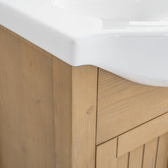 Bathroom Vanity, Single Sink, White Ceramic Top with Fir Wood Base