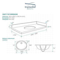 Bathroom Vanity Top, Madison, Undermount Sink, 28.25 Inch, Milan White