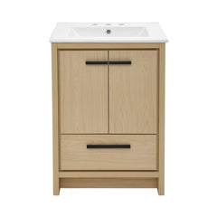 Bathroom Vanity, Virage, 24 In with 3-Hole Ceramic Sink Top in Brown Oak