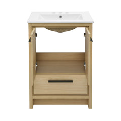 Bathroom Vanity, Virage, 24 In with 3-Hole Ceramic Sink Top in Brown Oak