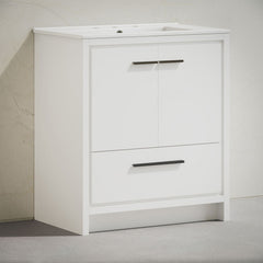 Bathroom Vanity, Virage, 30 Inch Freestanding with Ceramic Top in White
