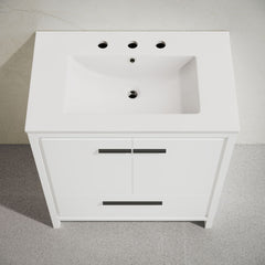 Bathroom Vanity, Virage, 30 Inch Freestanding with Ceramic Top in White
