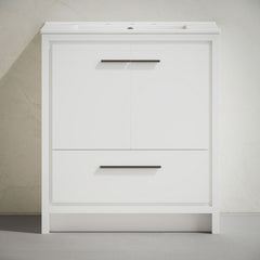 Bathroom Vanity, Virage, 30 Inch Freestanding with Ceramic Top in White