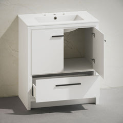 Bathroom Vanity, Virage, 30 Inch Freestanding with Ceramic Top in White