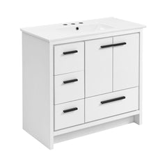 Bathroom Vanity, Virage, 36 In with Ceramic Sink Top in White