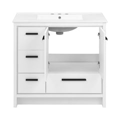 Bathroom Vanity, Virage, 36 In with Ceramic Sink Top in White