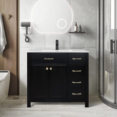 Bathroom Vanity with Integrated Sink, 36 Inch, Black Base with White Resin Top