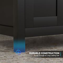Bathroom Vanity with Integrated Sink, 36 Inch, Black Base with White Resin Top