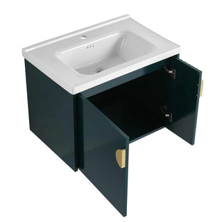 Bathroom Vanity with Undermount Sink, 28 Inch, Green Base with White Top