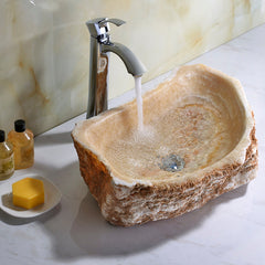 Bathroom Vessel Sink, Desert Shell, 20 in Handcrafted in Honey Onyx