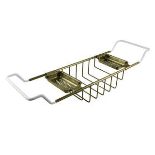 Bathtub Caddy Tray, Heirloom, Adjustable Length with Rubber Grip Ends in Antique Brass