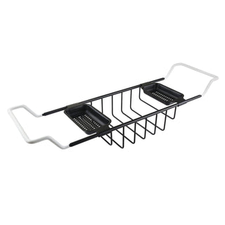 Bathtub Caddy Tray, Heirloom, Adjustable Length with Side Trays in Matte Black