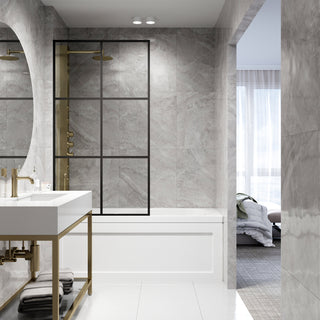 Bathtub Screen, Ventana, Fixed Framed, 34 In. W x 62 In. H, Matte Black Clear