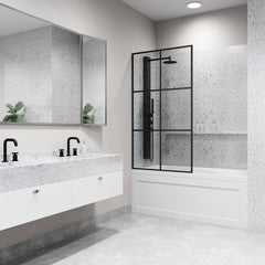 Bathtub Screen, Ventana, Fixed Framed, 34 In. W x 62 In. H, Matte Black Clear
