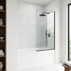 Bathtub Screen, Zenith, Fixed Frameless, 34 in W x 62 in H, Matte Black Clear