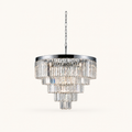 Front | studio front of the five-tier crystal chandelier on its chain