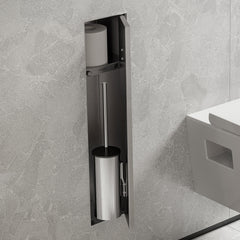 XtraStoris Rock Recessed Toilet Brush Holder with Shelf & Tileable Door in Brushed Stainless Steel | product photo