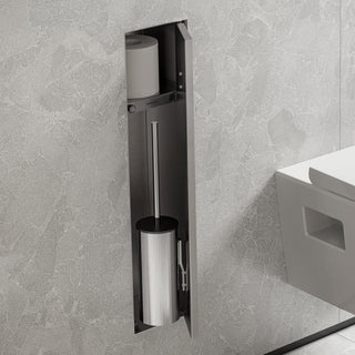 XtraStoris Rock Recessed Toilet Brush Holder with Shelf & Tileable Door in Brushed Stainless Steel