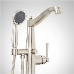 Pendleton Freestanding Tub Faucet with Hand Shower and Rough-In Valve with Stops, Brushed Nickel | product photo