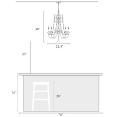 Beaded Chandelier, 5-Light Wood and Metal, White and Antique Bronze