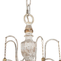 Beaded Chandelier, 5-Light Wood and Metal, White and Antique Bronze