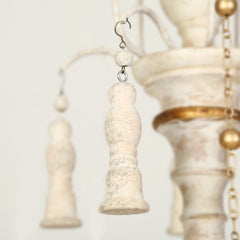 Beaded Chandelier, 5-Light Wood and Metal, White and Antique Bronze