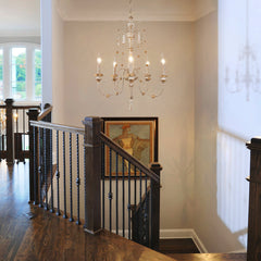 Beaded Chandelier, 5-Light Wood and Metal, White and Antique Bronze