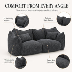 Bean Bag Sofa, 2-Seater, Black Chenille Fabric