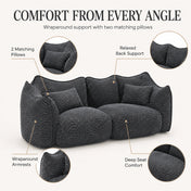 Bean Bag Sofa, 2-Seater, Black Chenille Fabric