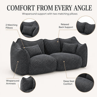 Bean Bag Sofa, 2-Seater, Black Chenille Fabric