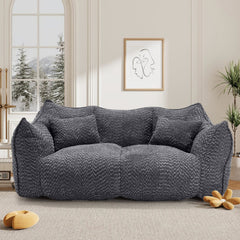 Bean Bag Sofa, 2-Seater, Black Chenille Fabric