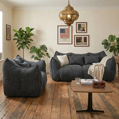 Bean Bag Sofa, 2-Seater, Black Chenille Fabric