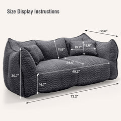 Bean Bag Sofa, 2-Seater, Black Chenille Fabric