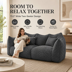 Bean Bag Sofa, 2-Seater, Black Chenille Fabric