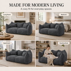 Bean Bag Sofa, 2-Seater, Black Chenille Fabric