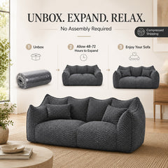 Bean Bag Sofa, 2-Seater, Black Chenille Fabric