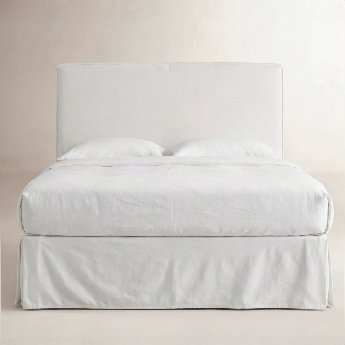 Twin Upholstered Panel Headboard in White Textured Fabric