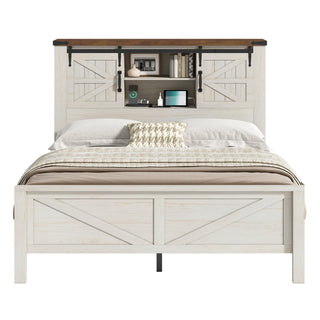 Bed Frame with Bookshelf Headboard, Full Size, White
