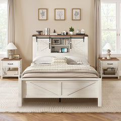 Bed Frame with Bookshelf Headboard, Full Size, White