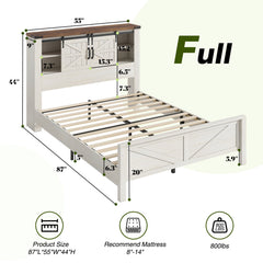 Bed Frame with Bookshelf Headboard, Full Size, White