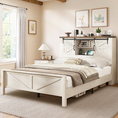 Bed Frame with Bookshelf Headboard, Full Size, White
