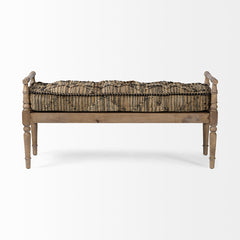 Bedroom Bench, 57 in Striped Jute Seat with Solid Wood Base