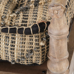 Bedroom Bench, 57 in Striped Jute Seat with Solid Wood Base