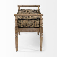 Bedroom Bench, 57 in Striped Jute Seat with Solid Wood Base