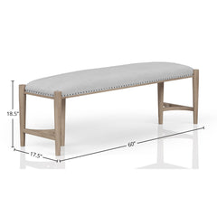 Bedroom Bench, 60 in, Beige Polyester Upholstered Seat
